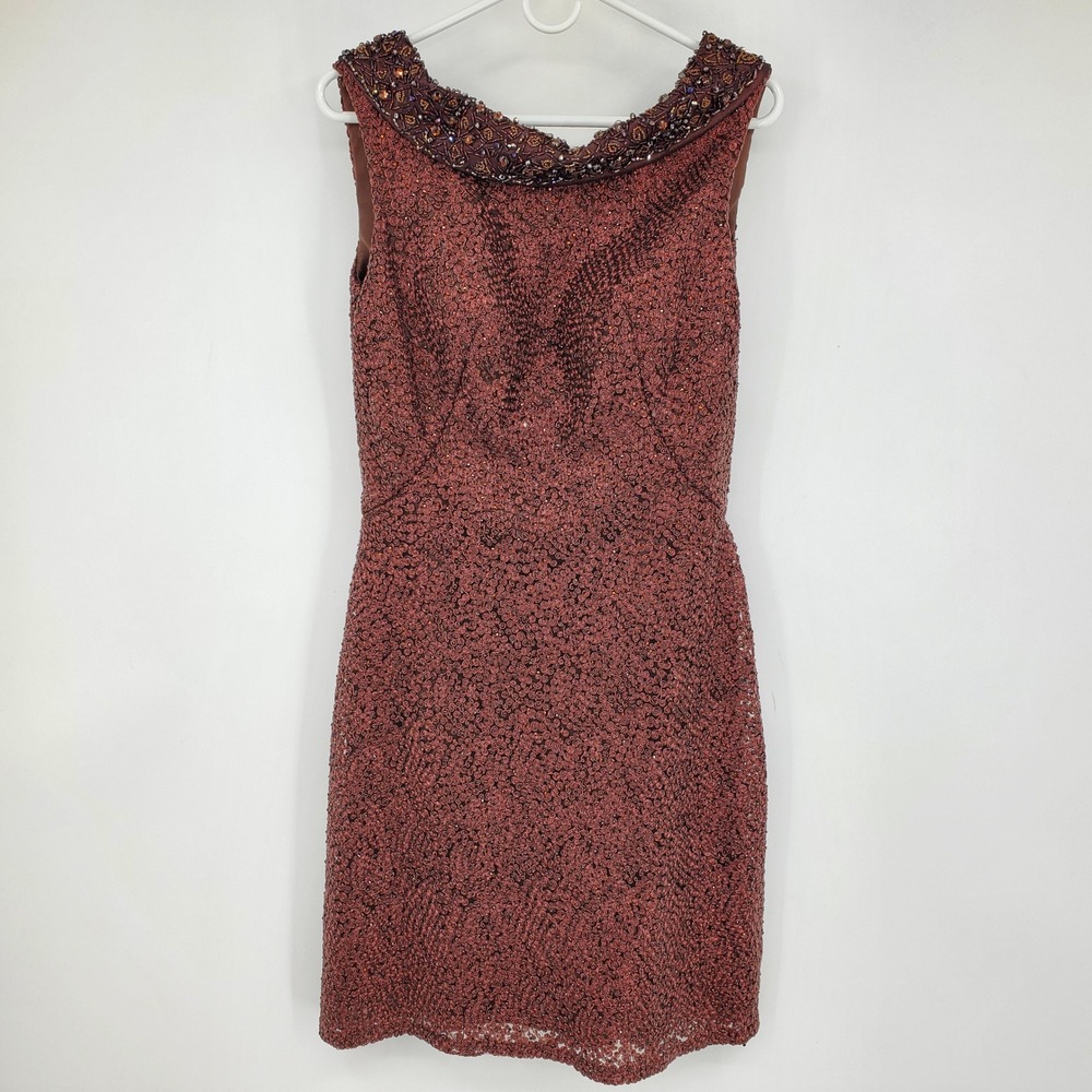 Ivonne D Mon‎ Cheri Embellished Cocktail Dress Brown Formal Event Size 10